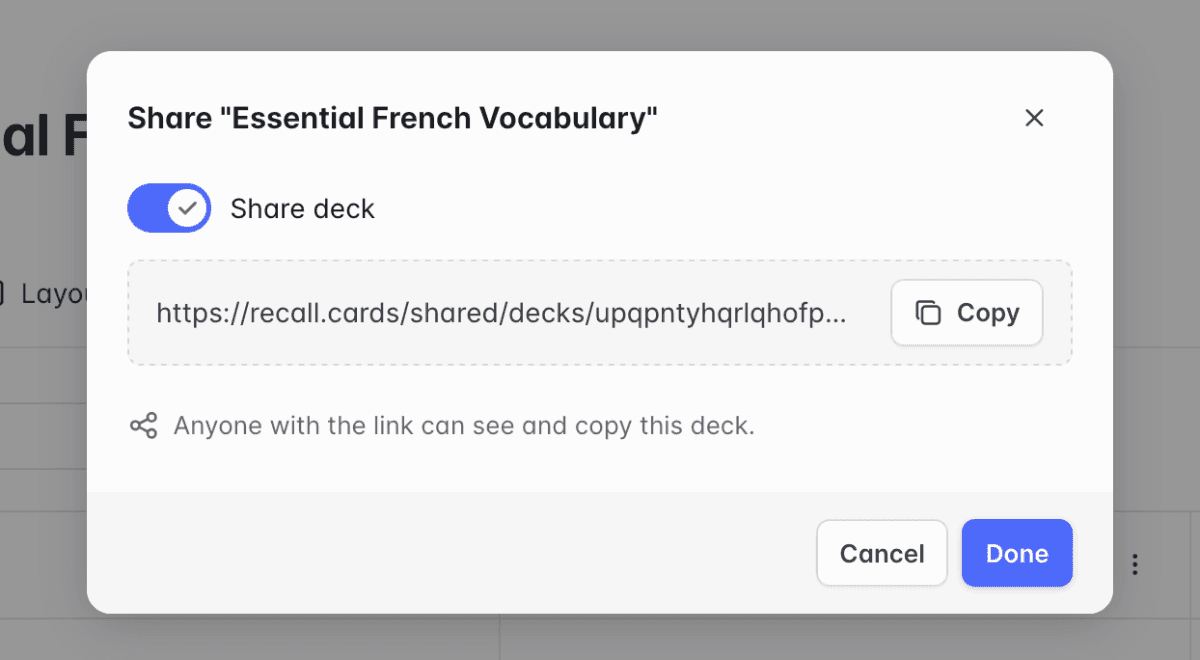 Shared deck modal
